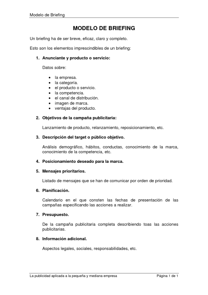 Ejemplo de un modelo de briefing para diseñadores 1